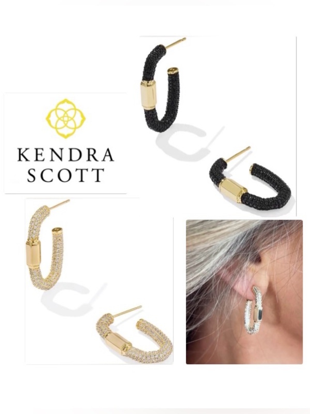 NWT [Kendra Scott] Emery Crystal Sparkle Medium Hoop Earrings, Gold or Black - Picture 3 of 11